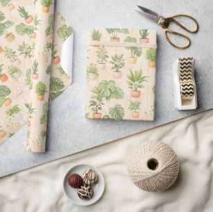 Papel De Regalo patrón de planta de interior en acuarela con macet