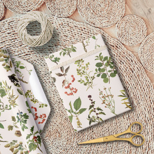 Papel De Regalo Patrón de planta verde de herbario vintage