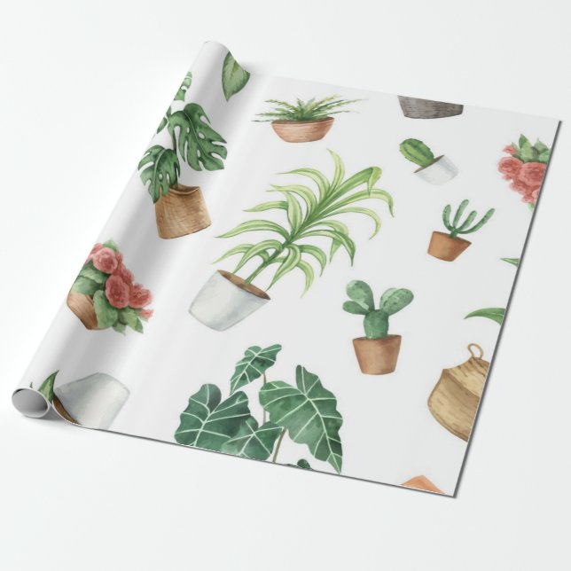 Papel De Regalo Patrón de plantas (Desenrollado)