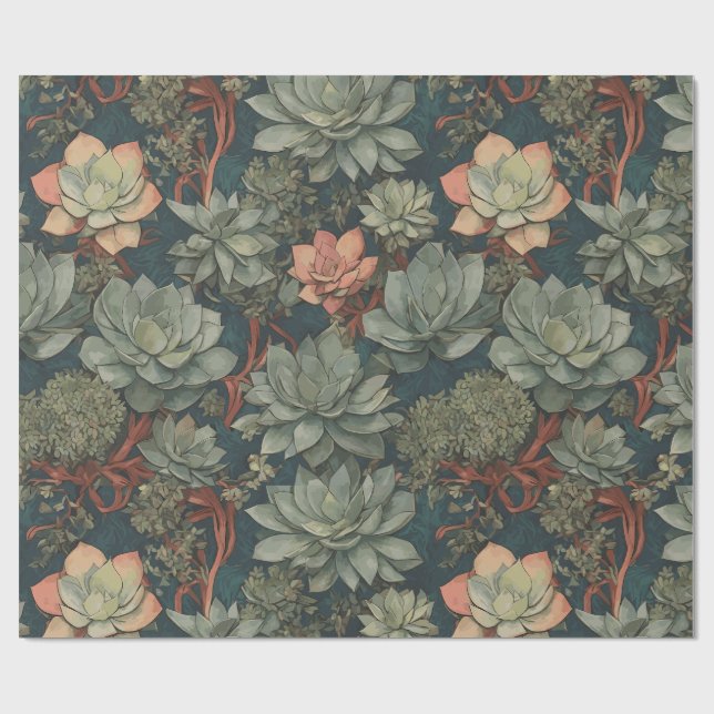Papel De Regalo Patrón de plantas de suculentas de jardinería (Superficie plana)