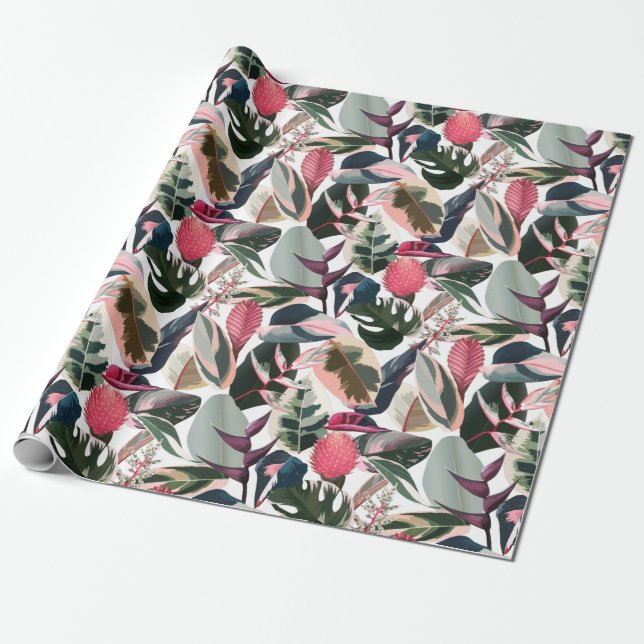Papel De Regalo Patrón de plantas domésticas filodendras tropicale (Desenrollado)