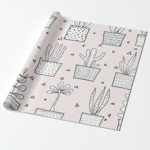 Papel De Regalo Patrón de plantas potentes dibujadas a mano