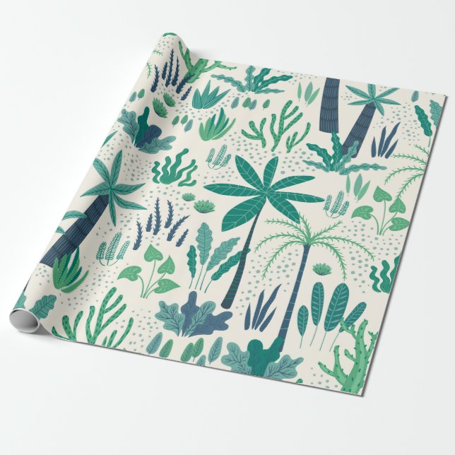 Papel De Regalo Patrón de plantas y hojas tropicales (Desenrollado)