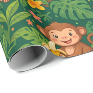 Papel De Regalo Patrón de plátano de monos de la jungla lindos