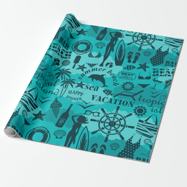 Papel De Regalo Patrón de playa de verano (Desenrollado)