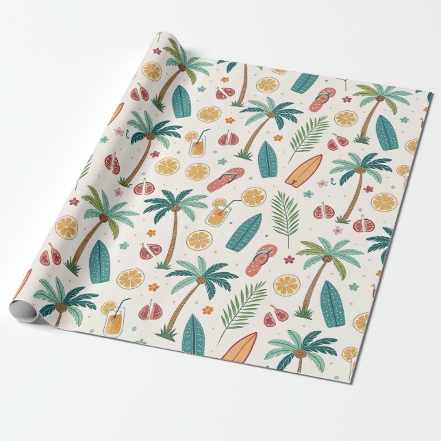 Papel De Regalo Patrón de playa de verano tropical (1) (Desenrollado)