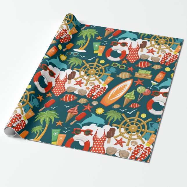 Papel De Regalo patrón de playa fiesta de verano de vacaciones (Desenrollado)