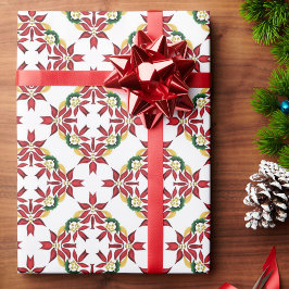 Papel De Regalo Patrón de pliegues de poinsettia Tradicional rojo 