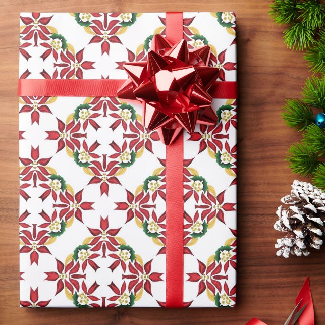 Papel De Regalo Patrón de pliegues de poinsettia Tradicional rojo  (Subido por el creador)
