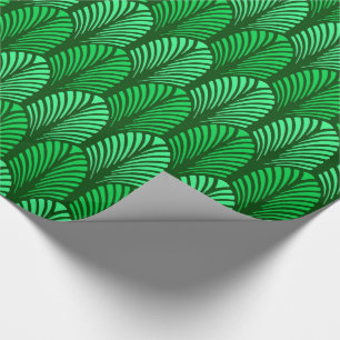Papel De Regalo Patrón de plumas Art Deco, verde esmeralda