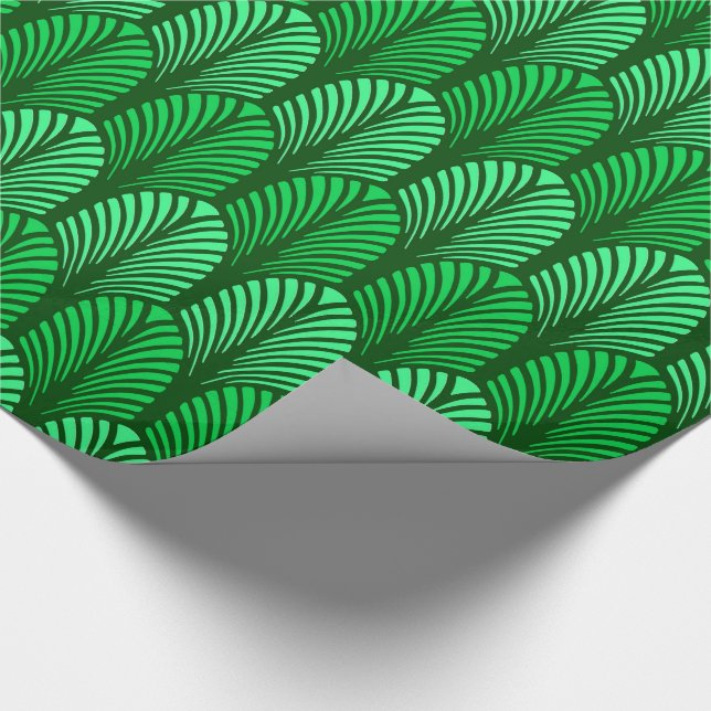 Papel De Regalo Patrón de plumas Art Deco, verde esmeralda (Esquina)