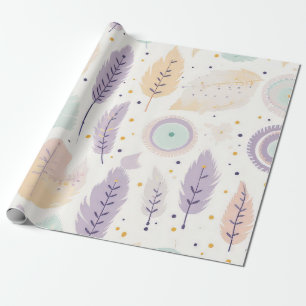 Papel De Regalo Patrón de plumas de Boho Pastel con acentos geomét