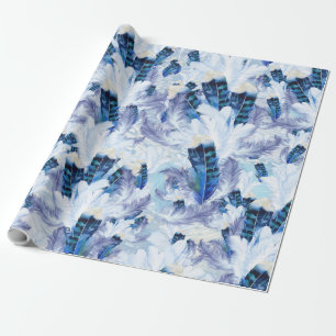 Papel De Regalo Patrón de plumas de loro azul