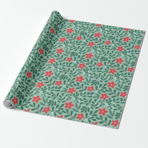 Papel De Regalo Patrón de poinsettia de invierno - Flor de Navidad