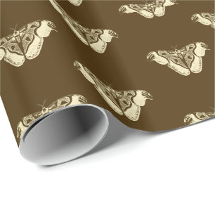 Papel De Regalo Patrón de polilla gitana, marrón chocolate y beige