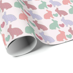 Papel De Regalo Patrón de polka de conejitos y corazones en rosado