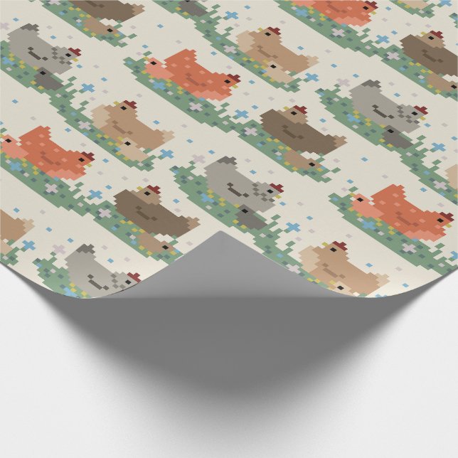 Papel De Regalo Patrón de pollitos pixel adorables (Esquina)