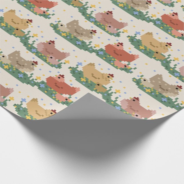 Papel De Regalo Patrón de pollitos pixel adorables (Esquina)