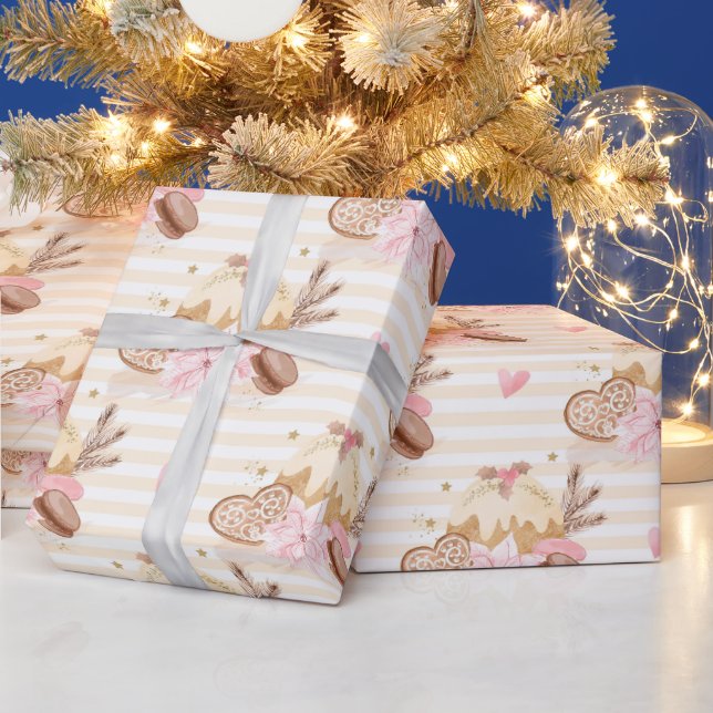 Papel De Regalo Patrón de postre de Navidad neutral y rosa (Vacaciones)