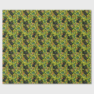 Papel De Regalo Patrón de prado floral con gatos negros lindos