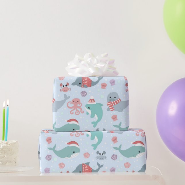 Papel De Regalo Patrón de precintos de delfines de vida marina de  (Regalos de fiesta)