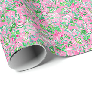 Papel De Regalo Patrón de Preppy Verde y Rosa del Mapa de Texas
