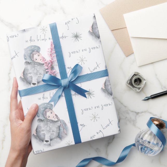 Papel De Regalo Patrón de princesas de nieve del oso de invierno m (Regalar)