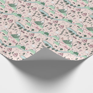 Papel De Regalo Patrón de pueblo agrícola escandinavo rosa 