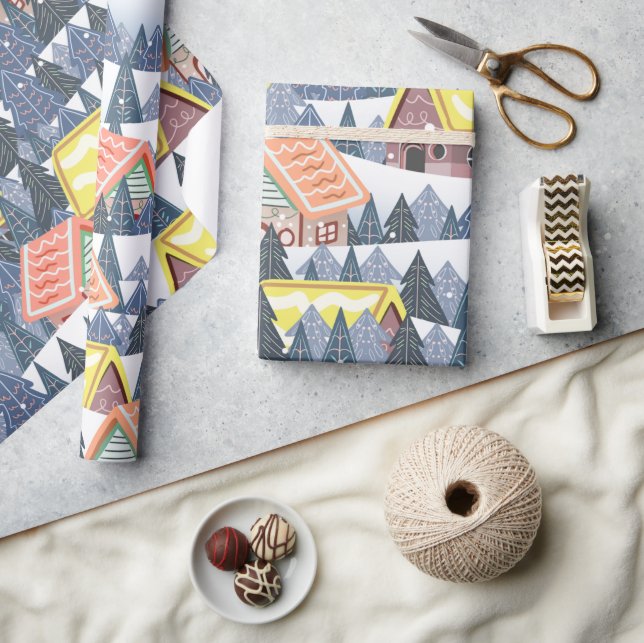 Papel De Regalo Patrón de pueblo de Navidades Snowley (Artesanía)