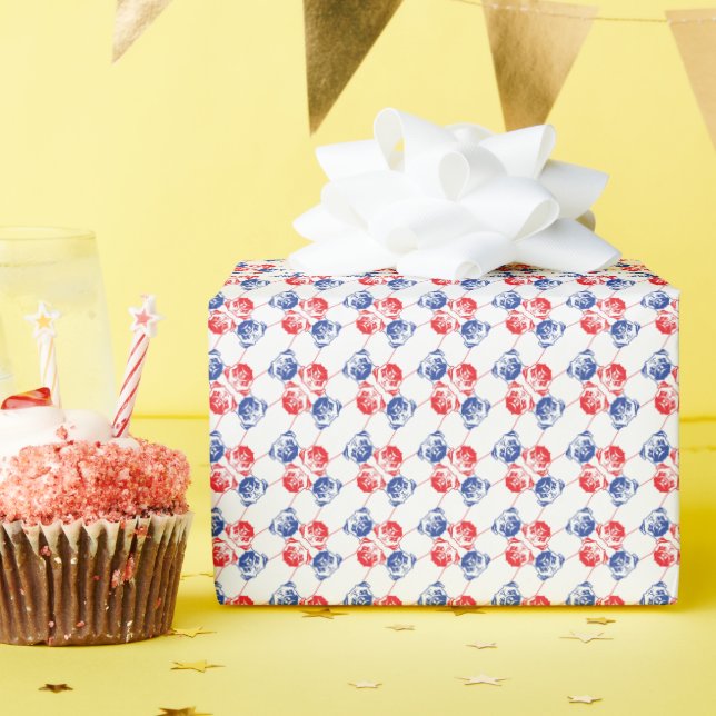 Papel De Regalo Patrón de pug azul blanco rojo (Fiesta de cumpleaños )