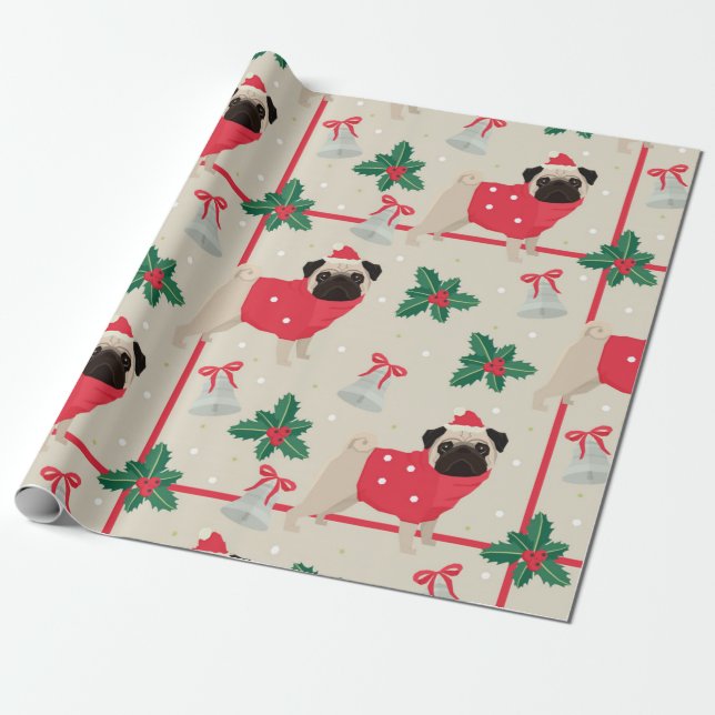 Papel De Regalo Patrón de pug de navidades (Desenrollado)