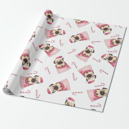 Papel De Regalo Patrón de pug de Navidades curados