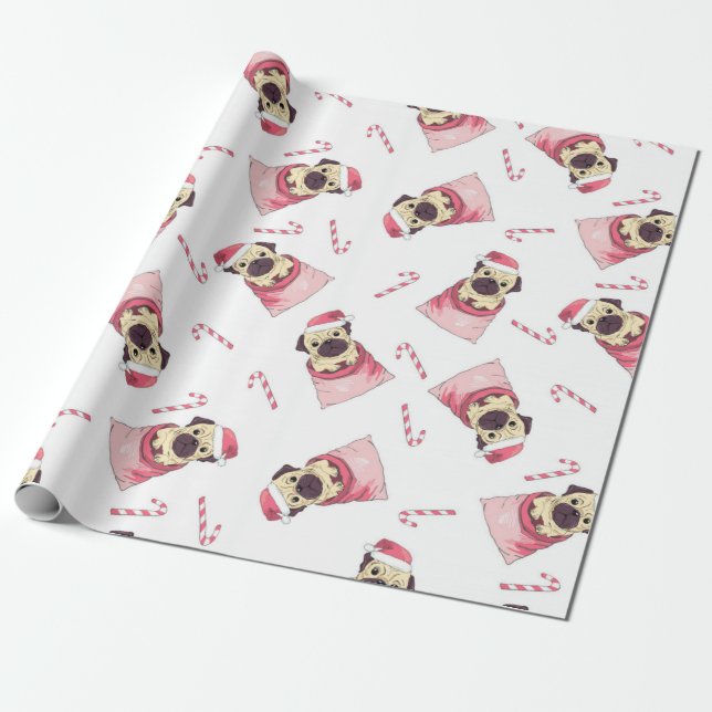 Papel De Regalo Patrón de pug de Navidades curados (Desenrollado)