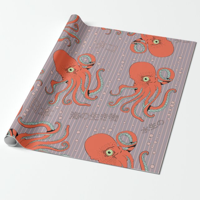 Papel De Regalo Patrón de pulpo japonés (Desenrollado)
