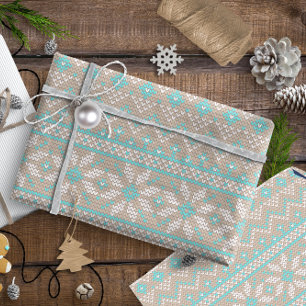Papel De Regalo Patrón de punto 9 Tan/ID Verde azulado208