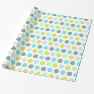 Papel De Regalo Patrón de punto de polka amarillo azul de la menta
