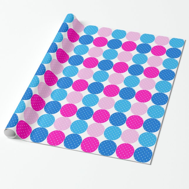 Papel De Regalo Patrón de punto de polka azul y rosa (Desenrollado)