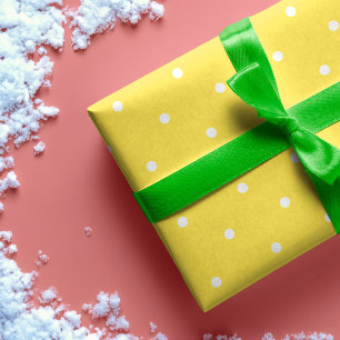 Papel De Regalo Patrón de punto de polka blanco y amarillo brillan
