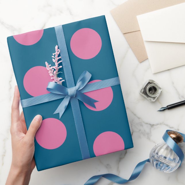 Papel De Regalo Patrón de punto de polka rosa caliente azul de la  (Regalar)