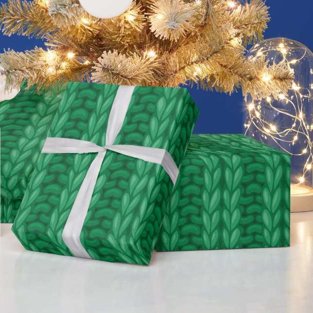 Papel De Regalo Patrón de punto lanudo de invierno verde (Vacaciones)