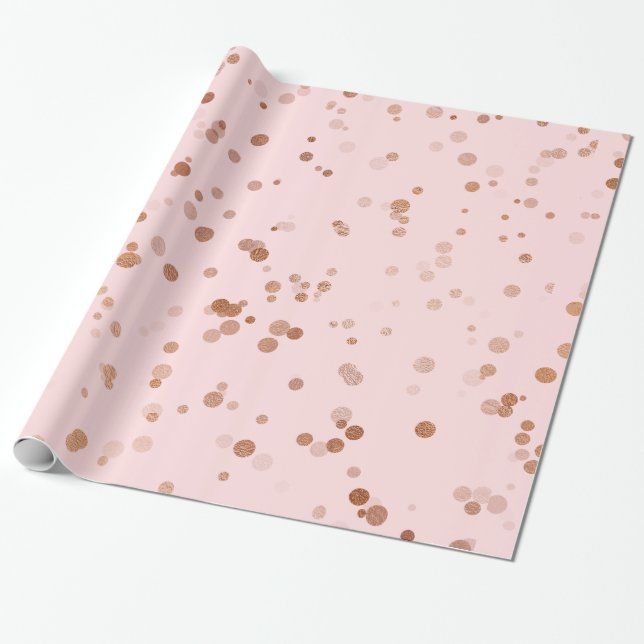 Papel De Regalo Patrón de puntos de la polka de oro rosa elegante (Desenrollado)
