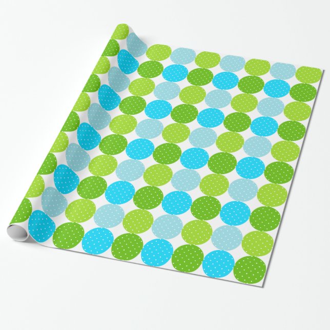Papel De Regalo Patrón de puntos de polka azul y verde (Desenrollado)