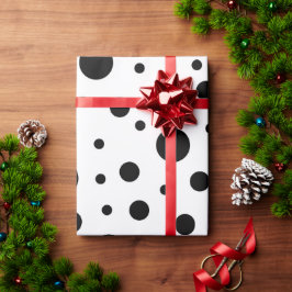 Papel De Regalo Patrón de puntos de polka blanca negro