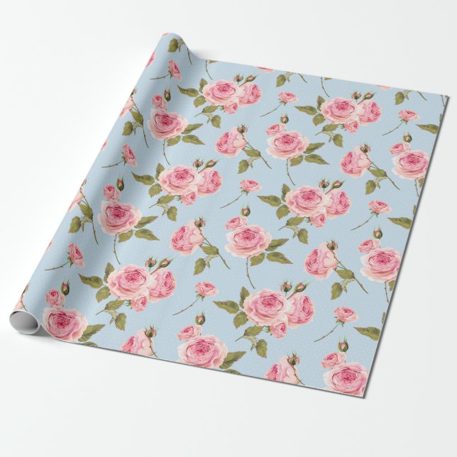 Papel De Regalo Patrón de puntos de polka y rosas (Desenrollado)