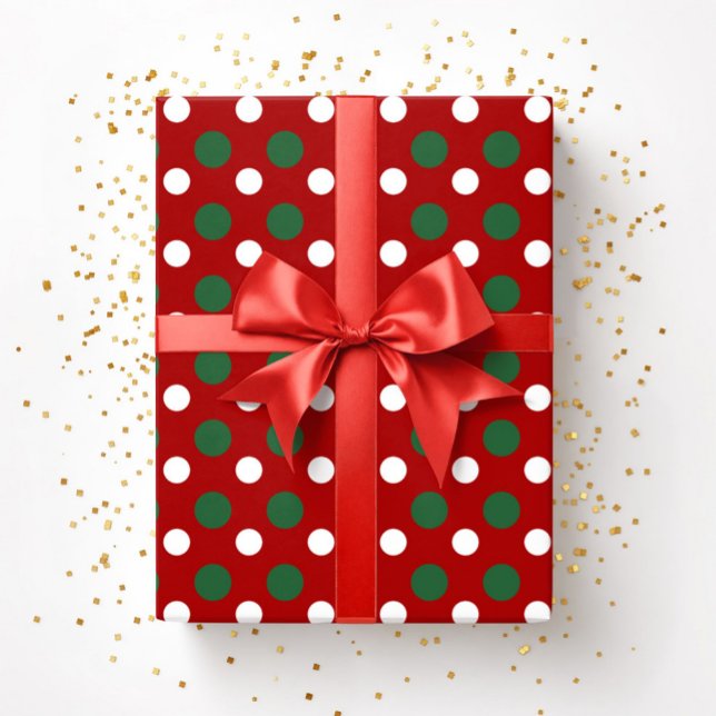 Papel De Regalo Patrón de puntos rojos de polka verde para Navidad (Cute Christmas Red Green Polka Dots Pattern Wrapping Paper)