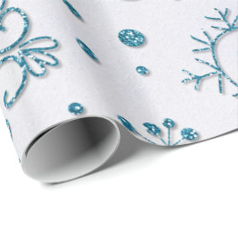 Papel De Regalo Patrón de Purpurina azul de copo de nieve