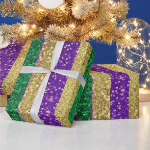 Papel De Regalo Patrón de purpurina de Mardi Gras amarillo púrpura