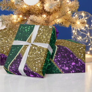 Papel De Regalo Patrón de purpurina de Mardi Gras amarillo púrpura