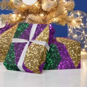 Papel De Regalo Patrón de purpurina de Mardi Gras amarillo purpúre