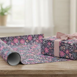 Papel De Regalo Patrón de purpurina floral rosa